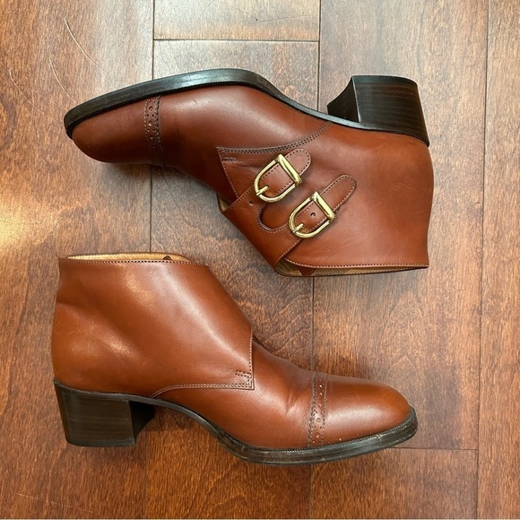 Bruno Magli Butter Soft Brown Leather Monk Strap Boots, Gold Hardware, Size 5.5 - Picture 2 of 16